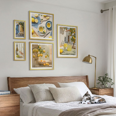 Set 5 slik v okvirju Rustične limone za kuhinjo