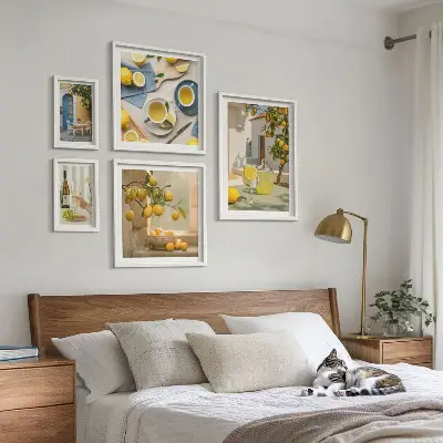 Komplet 5 slik v okvirju Rustične limone za kuhinjo