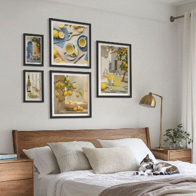 Set 5 slik v okvirju Rustične limone za kuhinjo