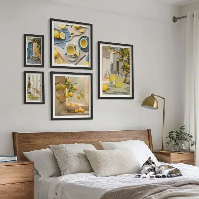 Komplet 5 slik v okvirju Rustične limone za kuhinjo