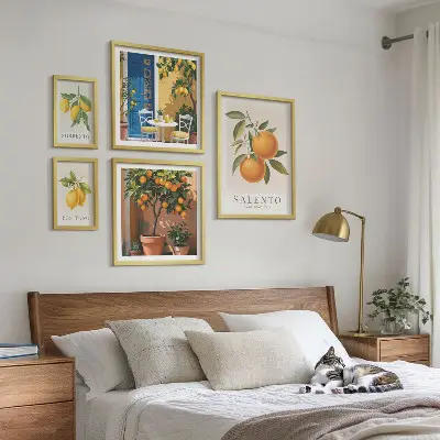 Komplet ujemajočih se slik v italijanskem rustikalnem slogu s sadnimi motivi