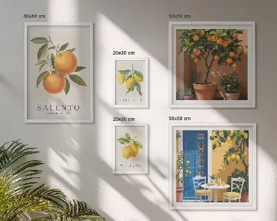 Komplet ujemajočih se slik v italijanskem rustikalnem slogu s sadnimi motivi