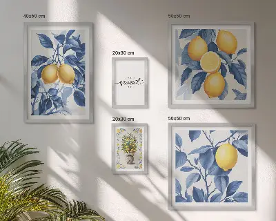 Komplet 5 slik v okvirju z rustikalnimi motivi limon