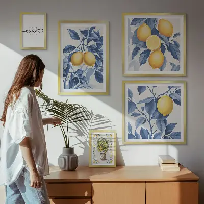 Komplet 5 slik v okvirju z rustikalnimi motivi limon
