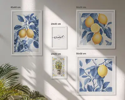 Komplet 5 slik v okvirju z rustikalnimi motivi limon