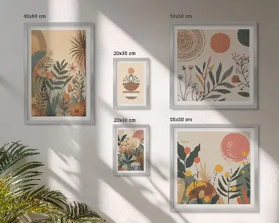 Komplet ujemajočih se slik z abstraktnimi boemskimi rastlinskimi motivi