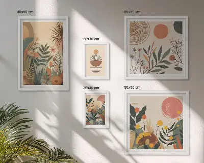 Komplet ujemajočih se slik z abstraktnimi boemskimi rastlinskimi motivi