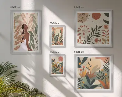 Poliptih v okvirju boho slog z rastlinskim motivom
