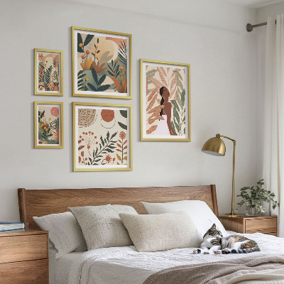 Poliptih v okvirju Boho stil z rastlinsko figuro
