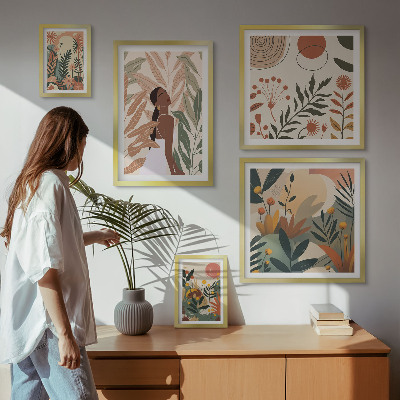 Poliptih v okvirju Boho stil z rastlinsko figuro