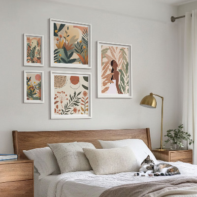 Poliptih v okvirju Boho stil z rastlinsko figuro
