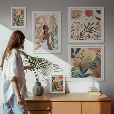 Poliptih v okvirju Boho stil z rastlinsko figuro