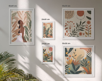 Poliptih v okvirju Boho stil z rastlinsko figuro