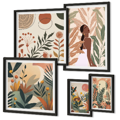 Poliptih v okvirju Boho stil z rastlinsko figuro