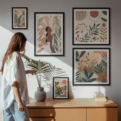 Poliptih v okvirju Boho stil z rastlinsko figuro