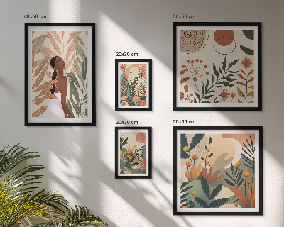 Poliptih v okvirju Boho stil z rastlinsko figuro