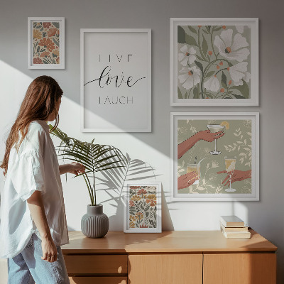 Komplet ujemajočih se slik Elegantni slogani s cvetličnimi grafikami