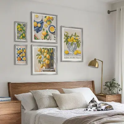 Komplet 5 slik v okvirju z motivom citrusov v provansalskem slogu