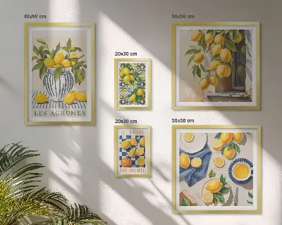 Komplet 5 slik v okvirju z motivom citrusov v provansalskem slogu