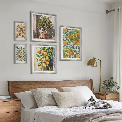 Komplet ujemajočih se slik cvetovi citrusov v vintage slogu