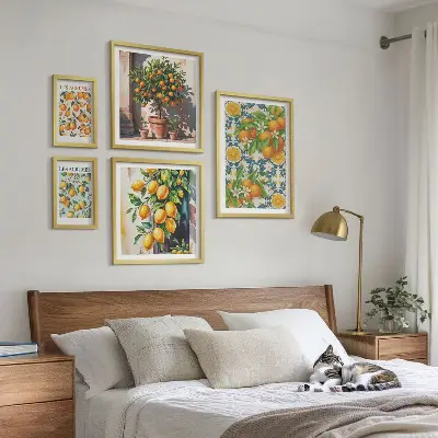Komplet ujemajočih se slik cvetovi citrusov v vintage slogu
