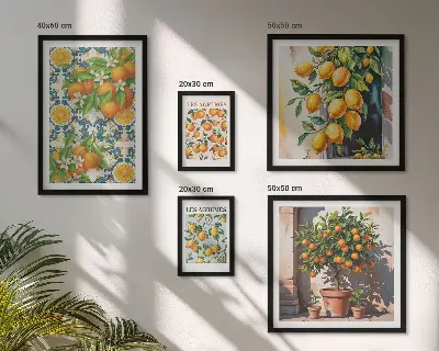 Komplet ujemajočih se slik cvetovi citrusov v vintage slogu