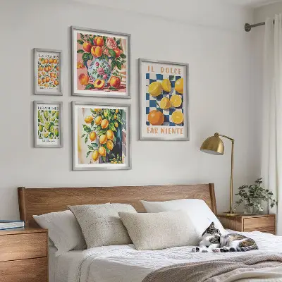 Komplet 5 slik v okvirju citrusni retro motiv za kuhinjo
