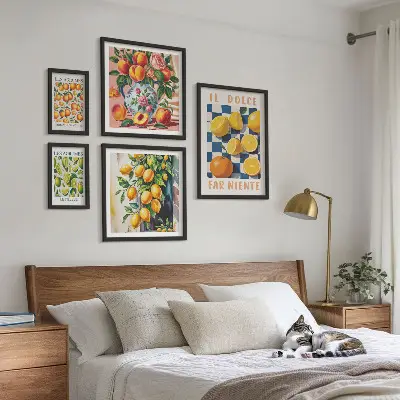 Komplet 5 slik v okvirju citrusni retro motiv za kuhinjo