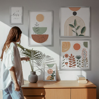 Set 5 slik v okvirju Elegantna rastlinska in geometrijska grafika