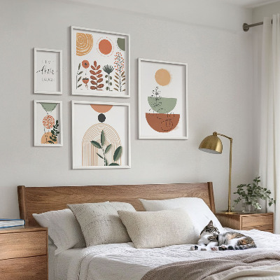Set 5 slik v okvirju Elegantna rastlinska in geometrijska grafika