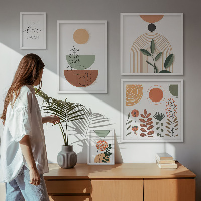 Set 5 slik v okvirju Elegantna rastlinska in geometrijska grafika
