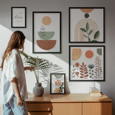 Set 5 slik v okvirju Elegantna rastlinska in geometrijska grafika