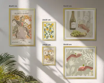 Poliptih v okvirju z motivom rož in sadja v vintage slogu