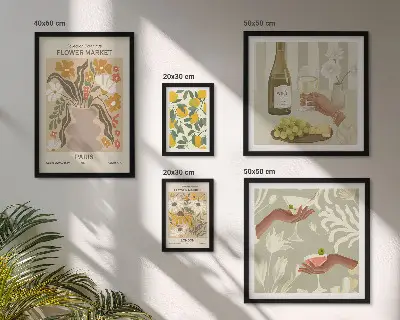Poliptih v okvirju z motivom rož in sadja v vintage slogu