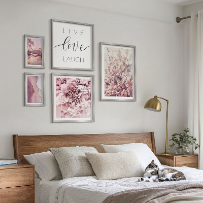 Set 5 slik v okvirju Cvetlični motivi, pastelni slogani