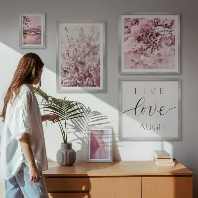 Set 5 slik v okvirju Cvetlični motivi, pastelni slogani