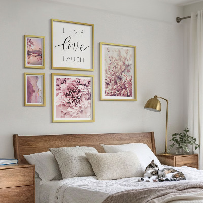 Set 5 slik v okvirju Cvetlični motivi, pastelni slogani
