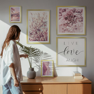 Set 5 slik v okvirju Cvetlični motivi, pastelni slogani