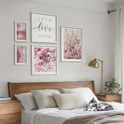 Set 5 slik v okvirju Cvetlični motivi, pastelni slogani