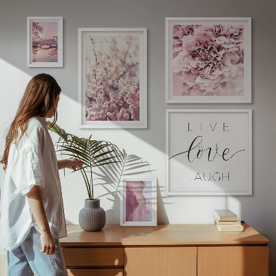 Set 5 slik v okvirju Cvetlični motivi, pastelni slogani