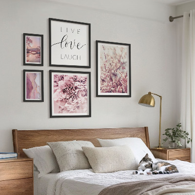 Set 5 slik v okvirju Cvetlični motivi, pastelni slogani