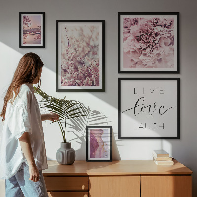 Set 5 slik v okvirju Cvetlični motivi, pastelni slogani