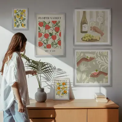 Set 5 slik v okvirju z motivom sejma starinskega sadja in cvetja