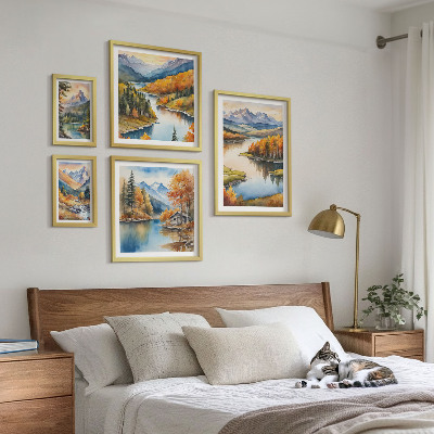 Komplet ujemajočih se slik Jesenska drevesa v gorskih rekah