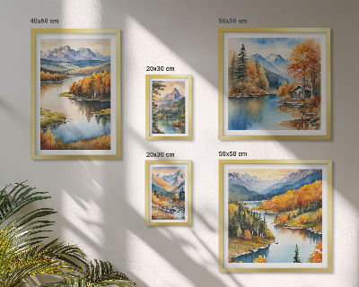Komplet ujemajočih se slik Jesenska drevesa v gorskih rekah