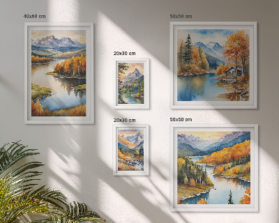Komplet ujemajočih se slik Jesenska drevesa v gorskih rekah