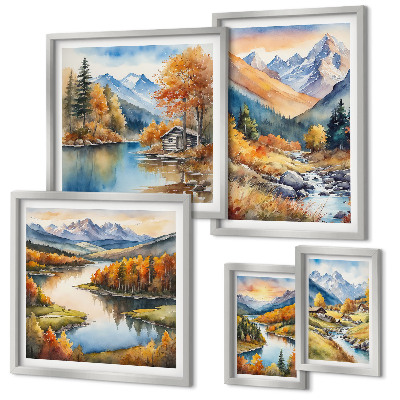 Set 5 slik v okvirju Jesenske gore reke hiše
