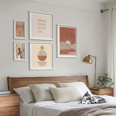 Komplet ujemajočih se slik Pozitivni slogani o naravi v boho slogu