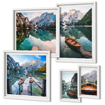 Set 5 slik v okvirju Leseni čolni ob mirnih jezerih