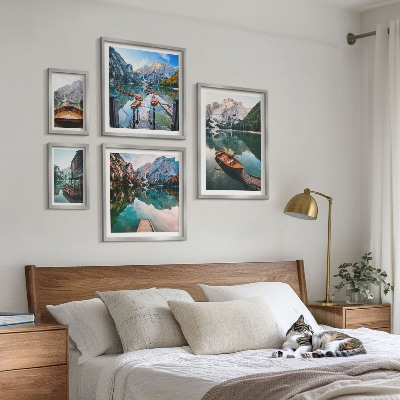 Set 5 slik v okvirju Leseni čolni ob mirnih jezerih